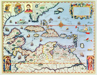 Map of the Caribbean Islands and the American State of Florida by Theodore de Bry